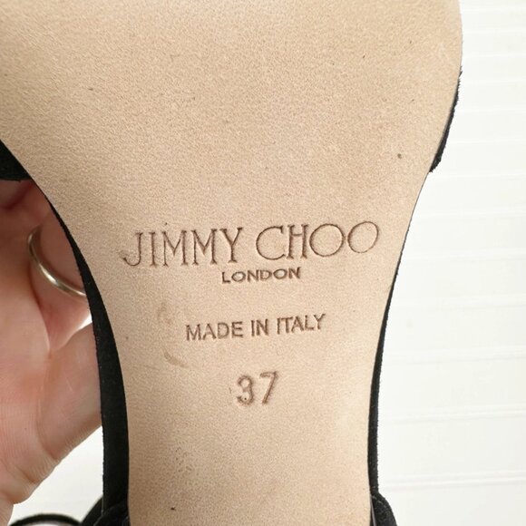 Jimmy Choo Black Suede Reon Sandals Square Toe Ankle Strap 37 - Picture 8 of 8